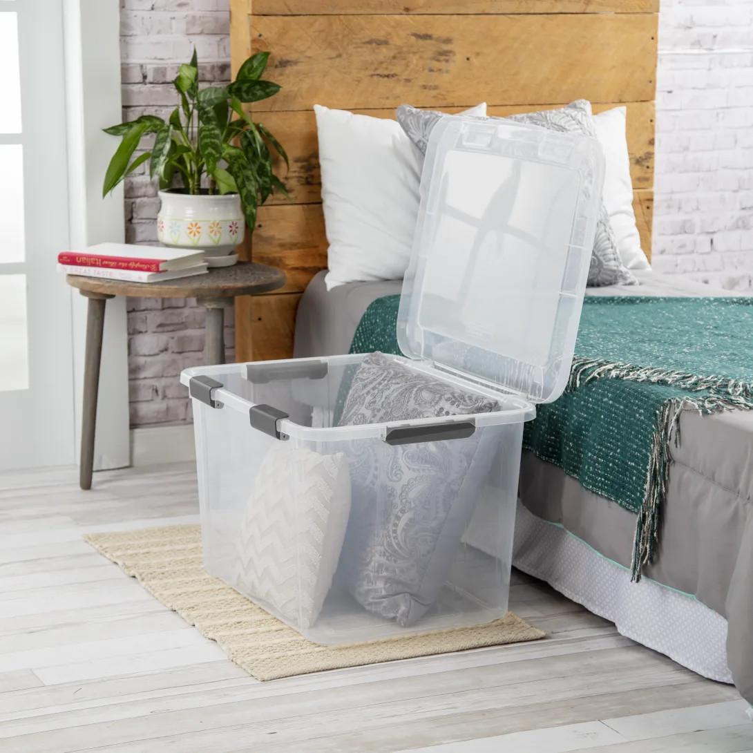 Sterilite 1398 80 Qt HingeLID Box – Clear with Flat Gray Handles & Latching Lid - Image 3