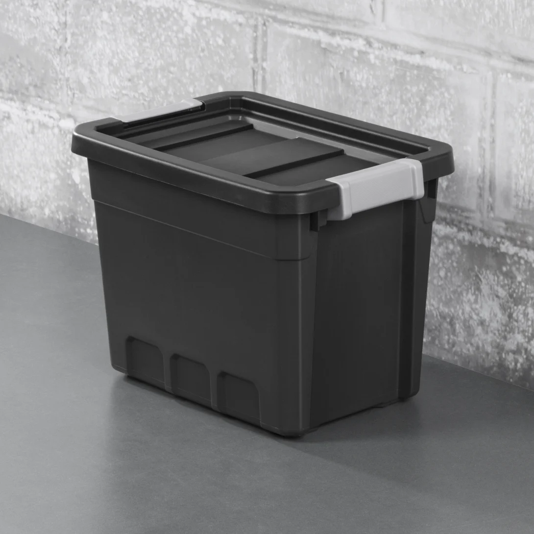 Sterilite 1483 7.5 Gallon Modular Stacker Tote – Black Base & Lid with Titanium Latches - Image 3