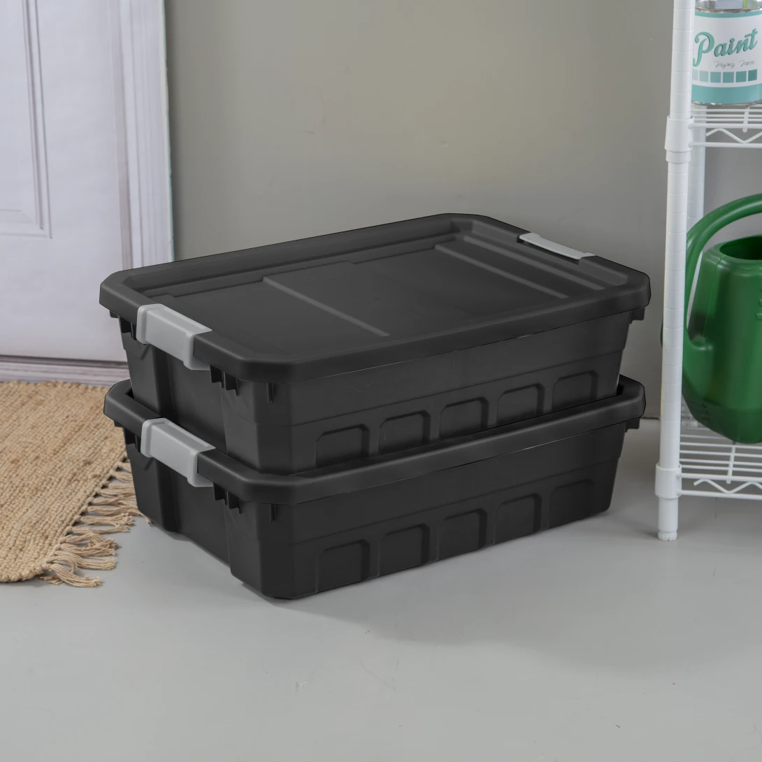 Sterilite 1484 10 Gallon Modular Stacker Tote β Black Base & Lid with Titanium Latches - Image 3
