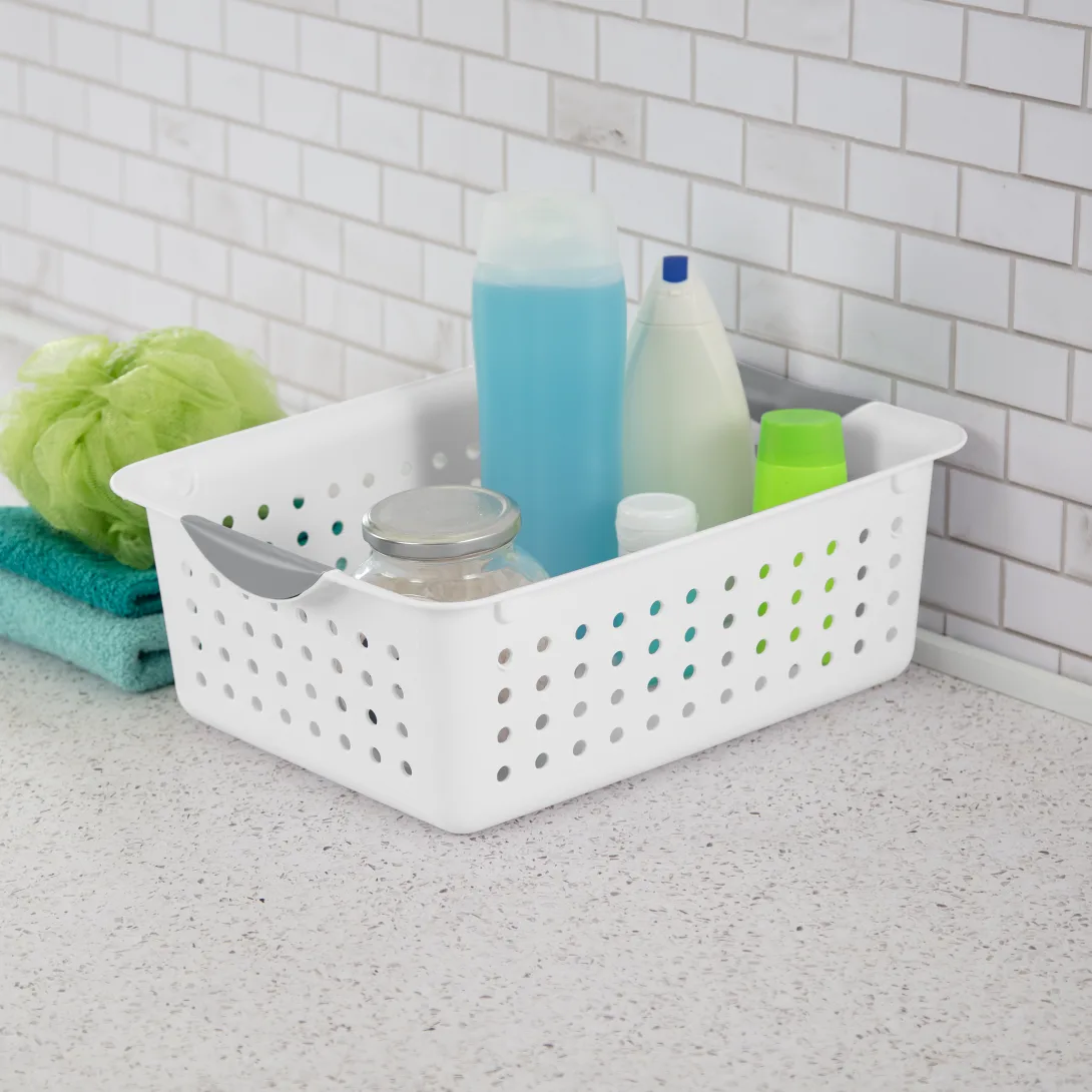 Sterilite 1624 Medium Ultra Basket – White Basket with Titanium Contoured Handles - Image 3