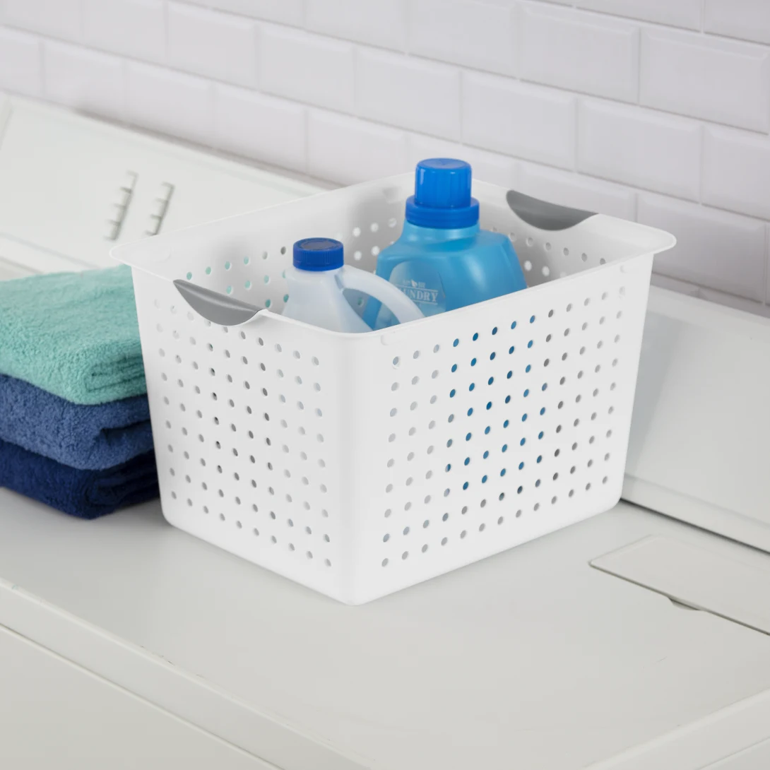 Sterilite 1628 Deep Ultra Basket – White Basket with Titanium Contoured Handles - Image 3