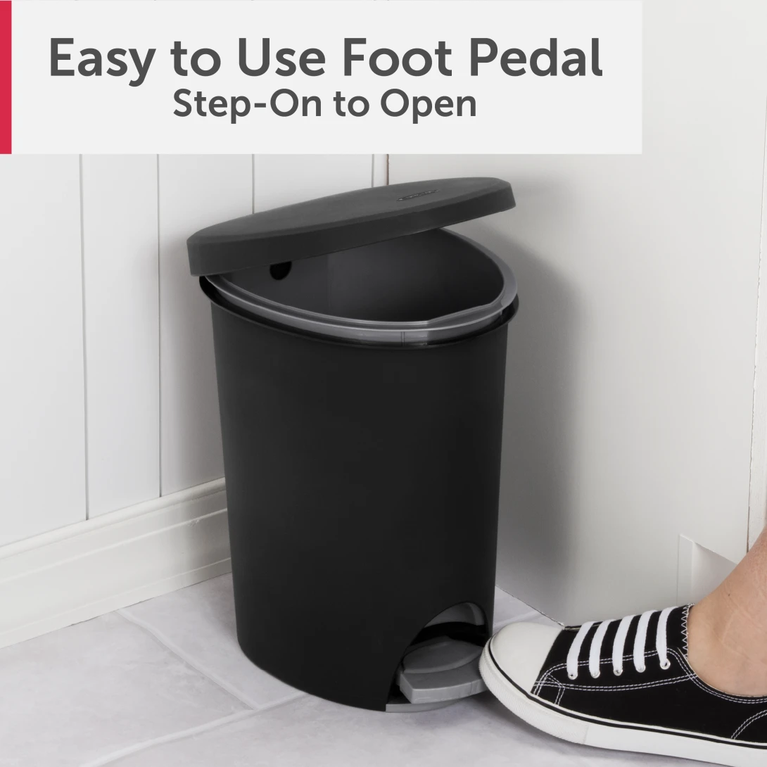 Sterilite 1081 2.6 Gallon / 9.8 Liter Ultra StepOn Wastebasket – Black / White with Titanium Pedal - Image 3