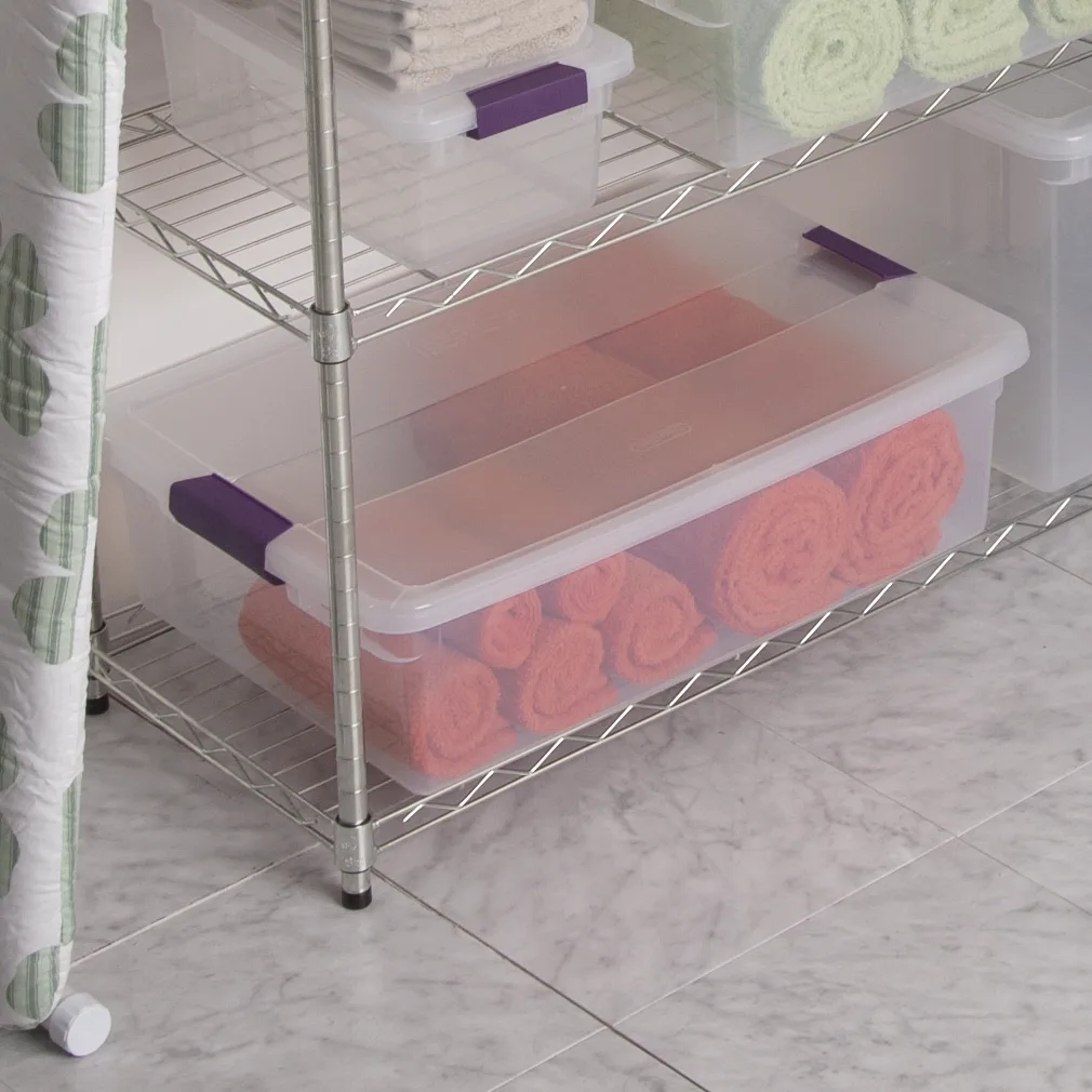 Sterilite 1755 32 Quart ClearView Latch Box – Clear Plastic Storage Bin with Sweet Plum Latches - Image 4