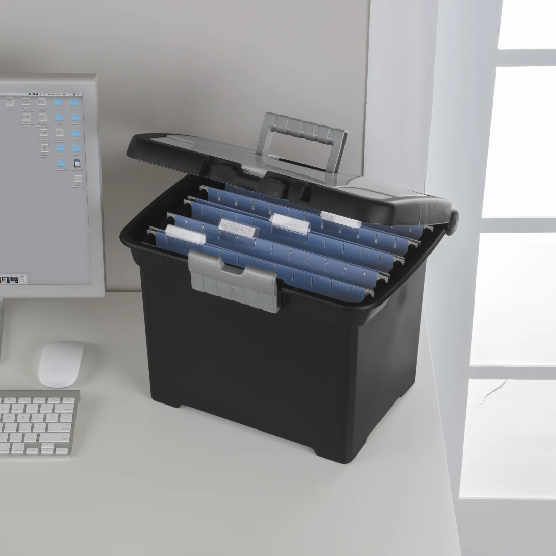 Sterilite 1871 Portable File Box – Plastic Document Tote with Lid Organizer & Titanium Latch - Image 4