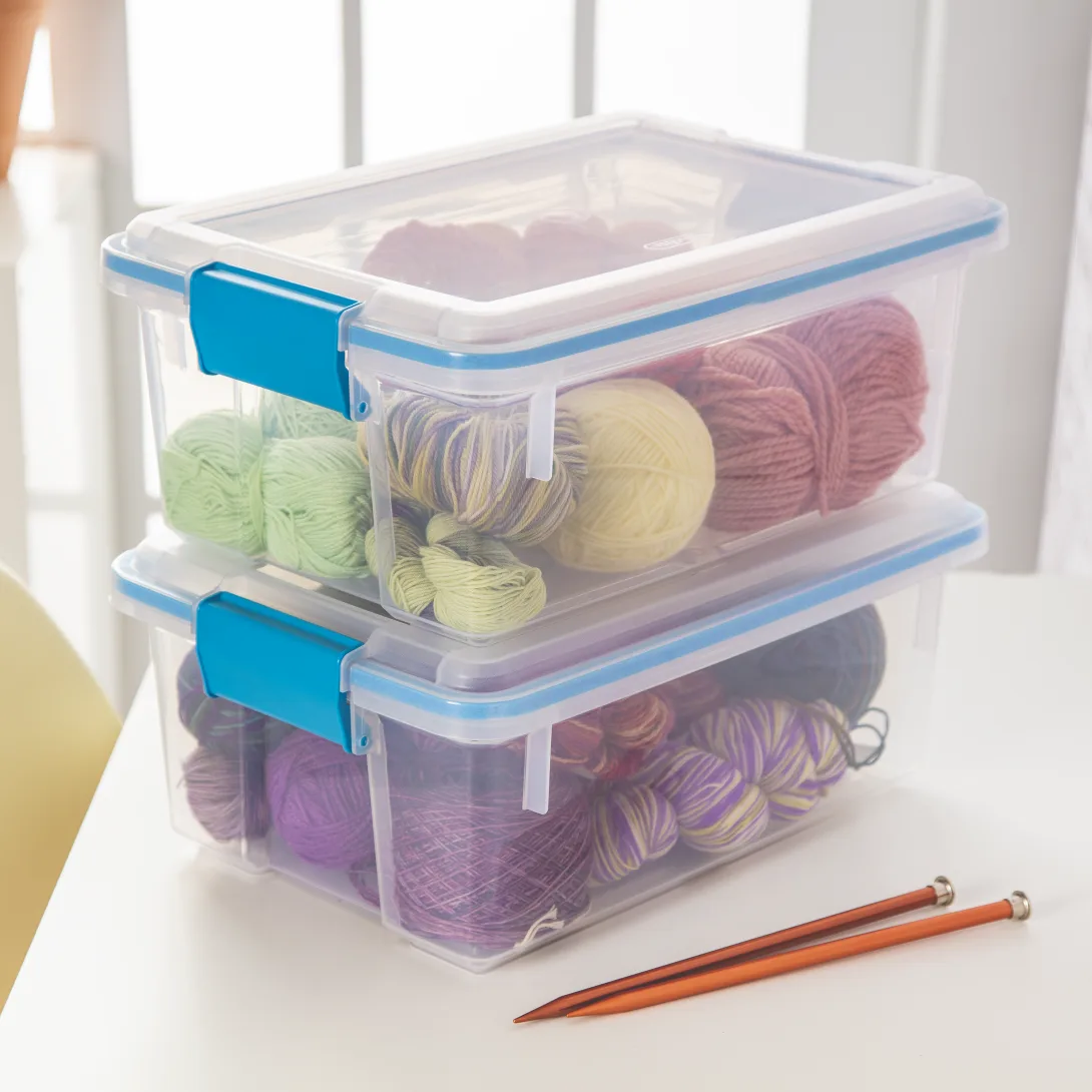 Sterilite 1942 12 Quart Gasket Box β Small Airtight & Watertight Clear Plastic Storage Bin with Blue Aquarium Latches - Image 4