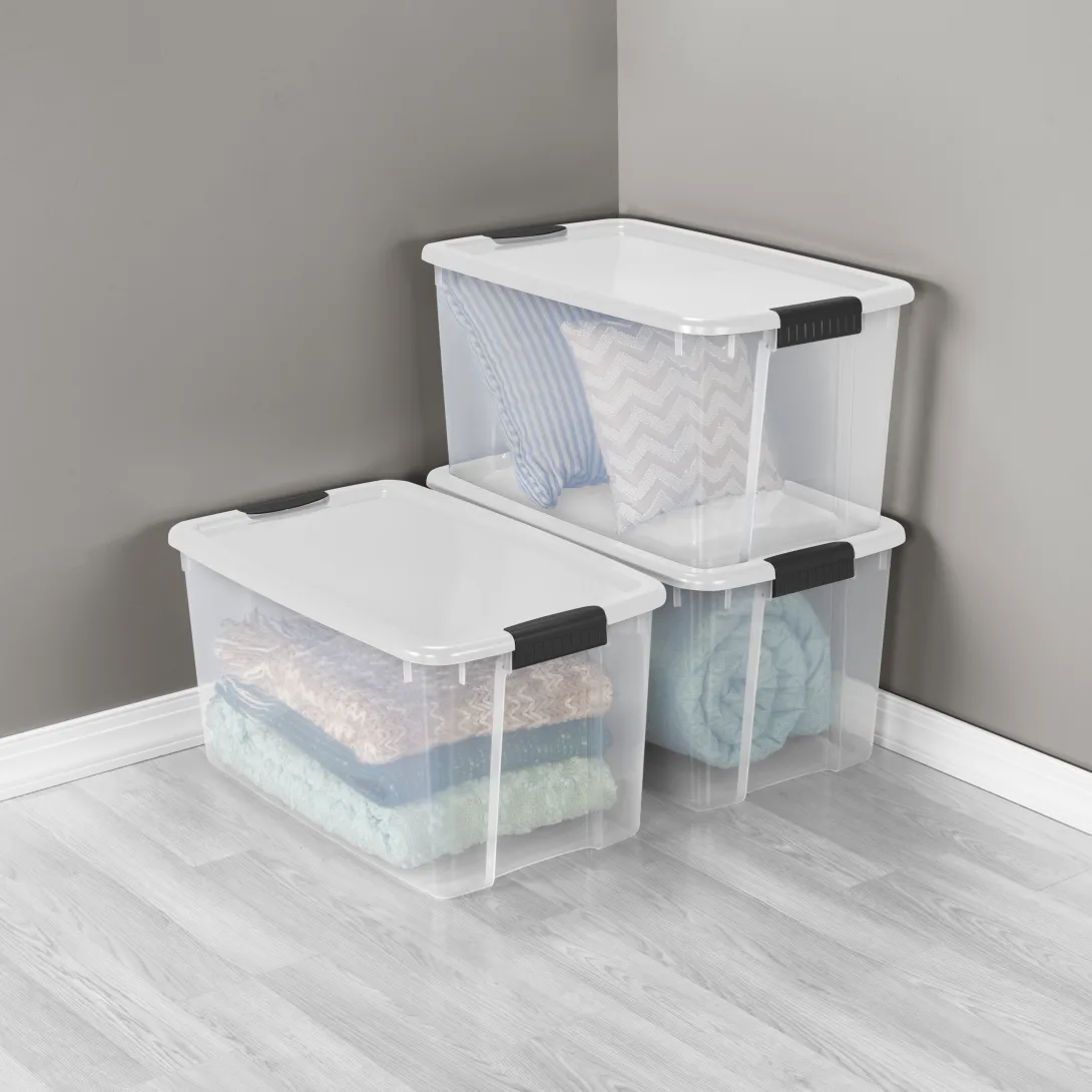 Sterilite 1988 70 Quart Ultra Latch Box – Large Clear Plastic Storage Bin with White Lid & Heavy-Duty Black Latches - Image 4