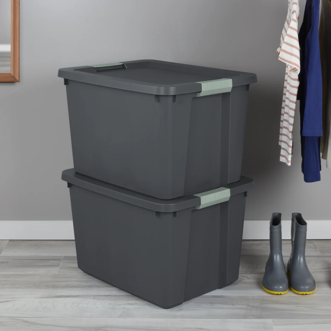 Sterilite 2217 20 Gallon Latch Tote – Heavy-Duty Flat Gray Plastic Storage Bin with Green River Latches - Image 4