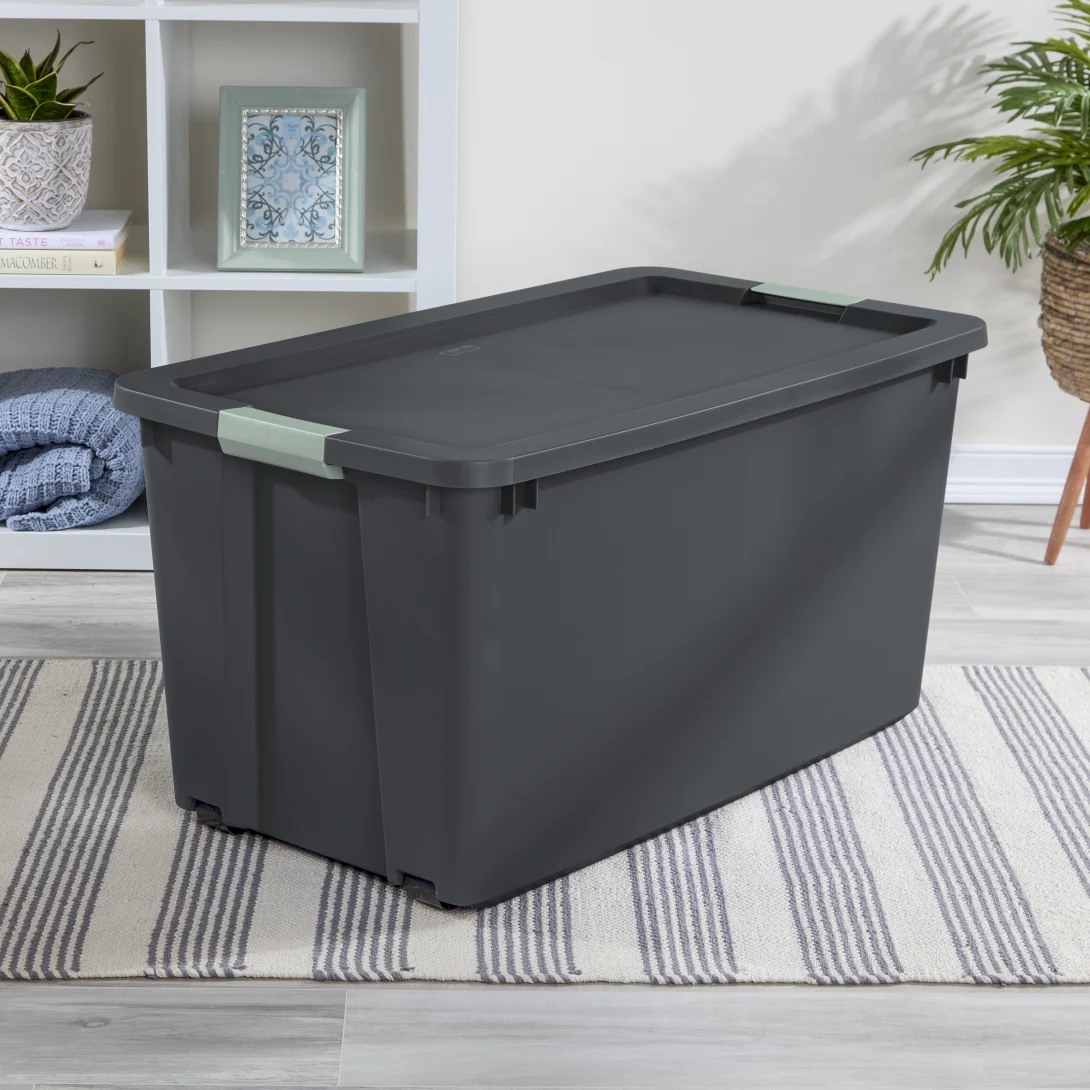 Sterilite 2222 45 Gallon Wheeled Latch Tote – Heavy-Duty Rolling Flat Gray Plastic Storage Bin with Green River Latches - Image 4