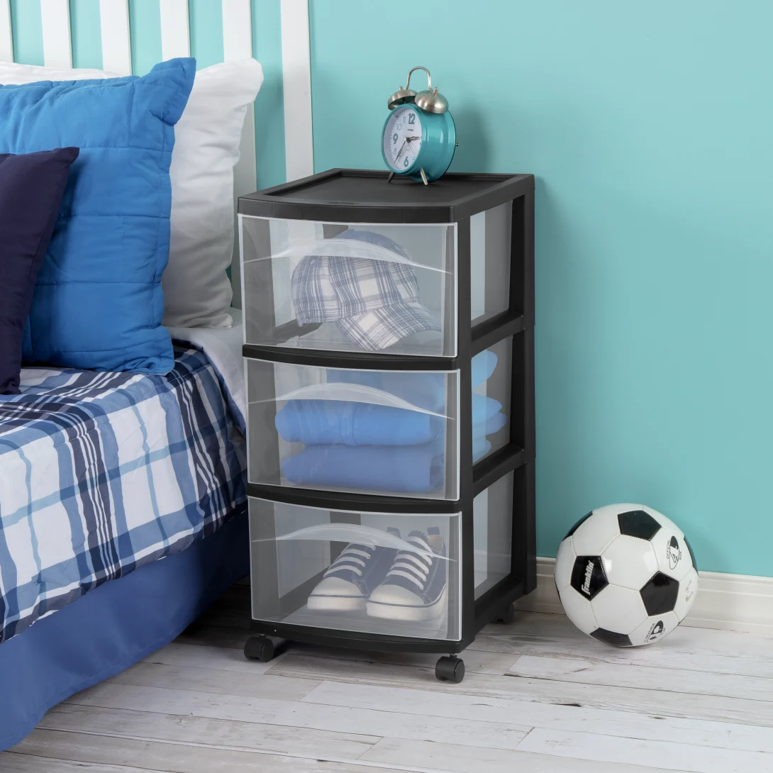 Sterilite 2830 3 Drawer Cart – Mobile Clear Plastic Storage Organizer with Black Casters - Image 4