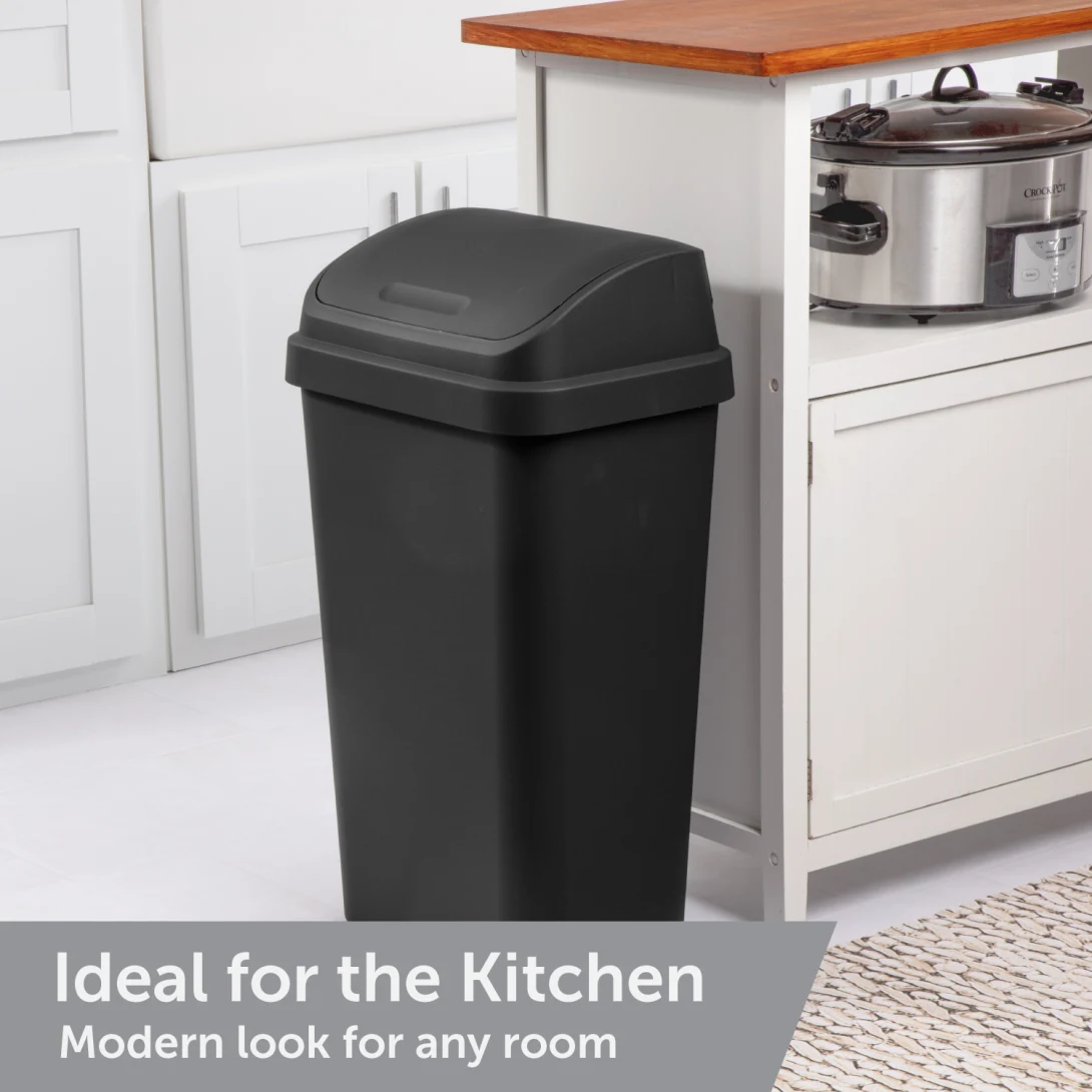 Sterilite 1089 13 Gallon / 49 Liter SwingTop Wastebasket – Black / White - Image 4