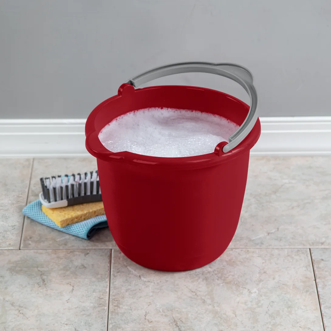 Sterilite 1120 10 Quart / 9.5 Liter Spout Pail β Classic Red with Titanium Handle - Image 4