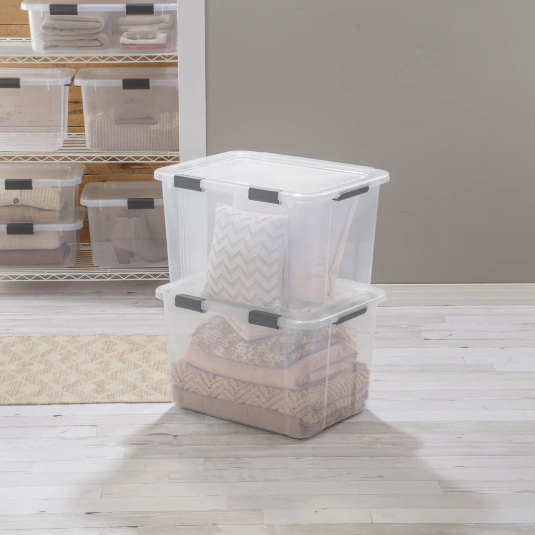 Sterilite 1398 80 Qt HingeLID Box – Clear with Flat Gray Handles & Latching Lid - Image 4