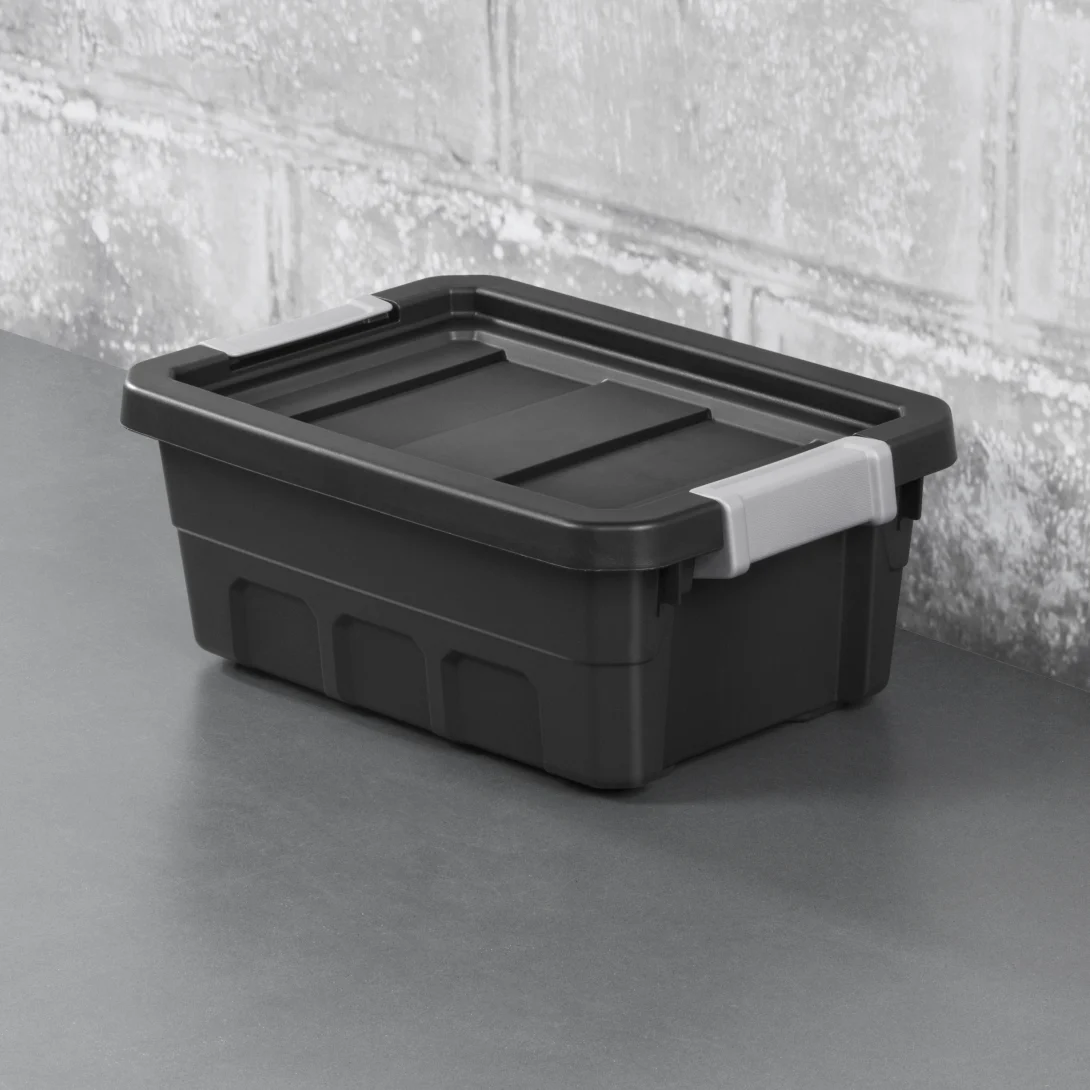 Sterilite 1482 4 Gallon Modular Stacker Tote β Black Base & Lid with Titanium Latches - Image 4
