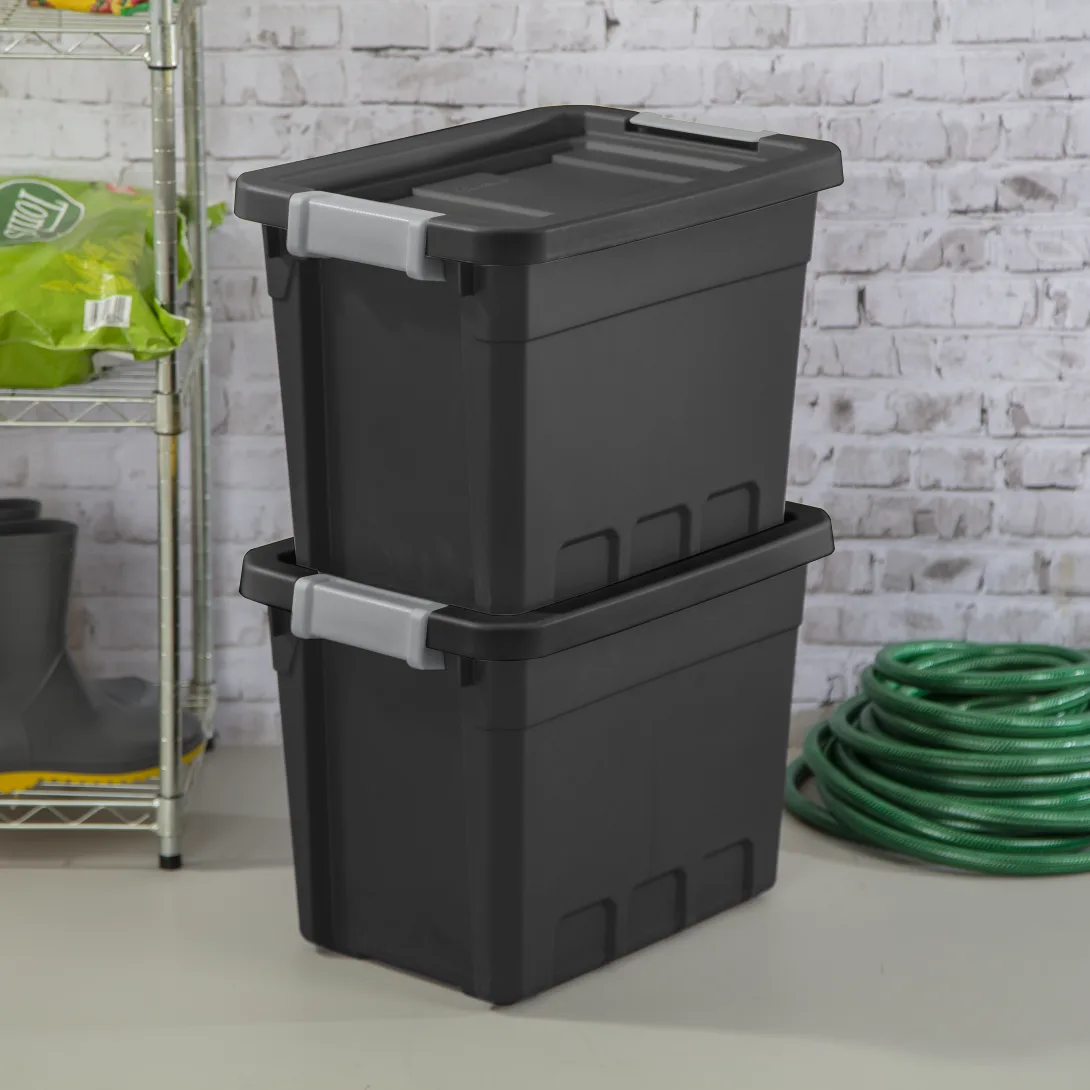 Sterilite 1483 7.5 Gallon Modular Stacker Tote – Black Base & Lid with Titanium Latches - Image 4