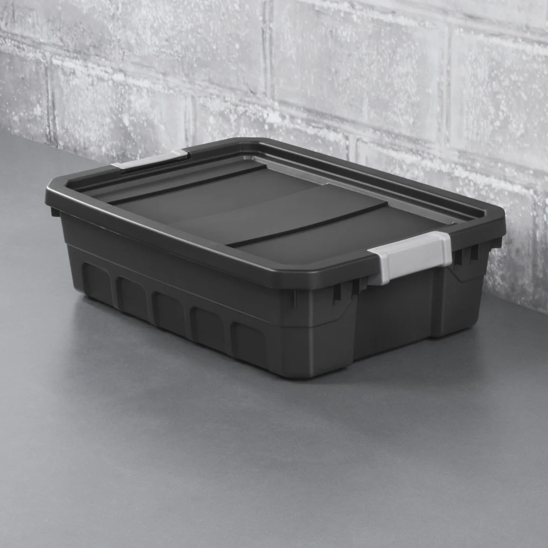 Sterilite 1484 10 Gallon Modular Stacker Tote β Black Base & Lid with Titanium Latches - Image 4