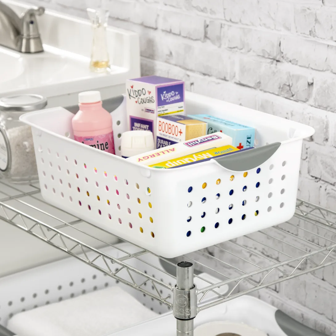 Sterilite 1624 Medium Ultra Basket – White Basket with Titanium Contoured Handles - Image 4