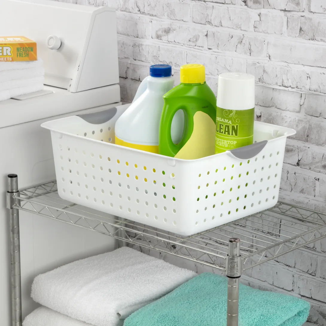 Sterilite 1626 Large Ultra Basket – White Basket with Titanium Contoured Handles - Image 4