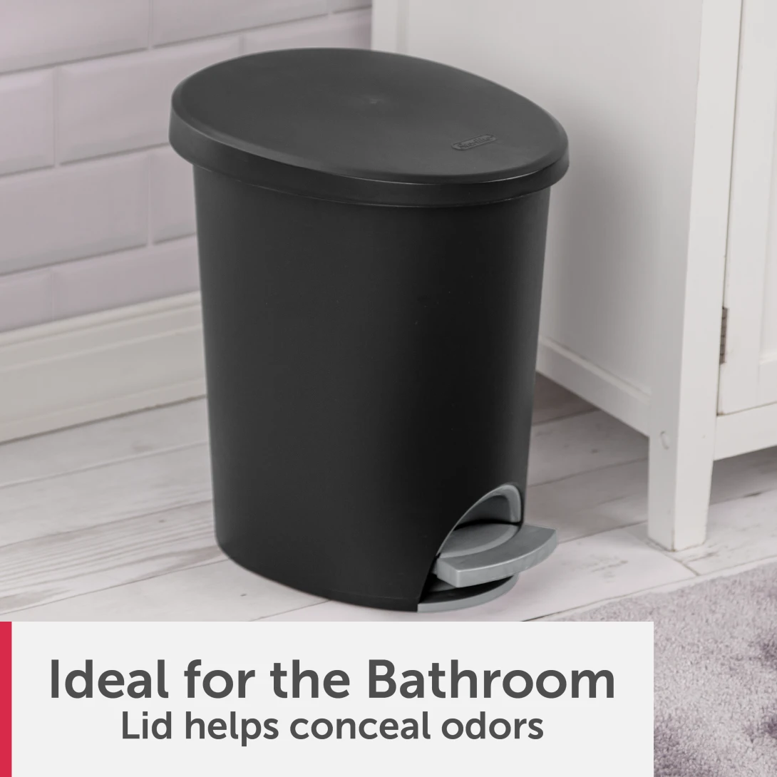 Sterilite 1081 2.6 Gallon / 9.8 Liter Ultra StepOn Wastebasket – Black / White with Titanium Pedal - Image 4