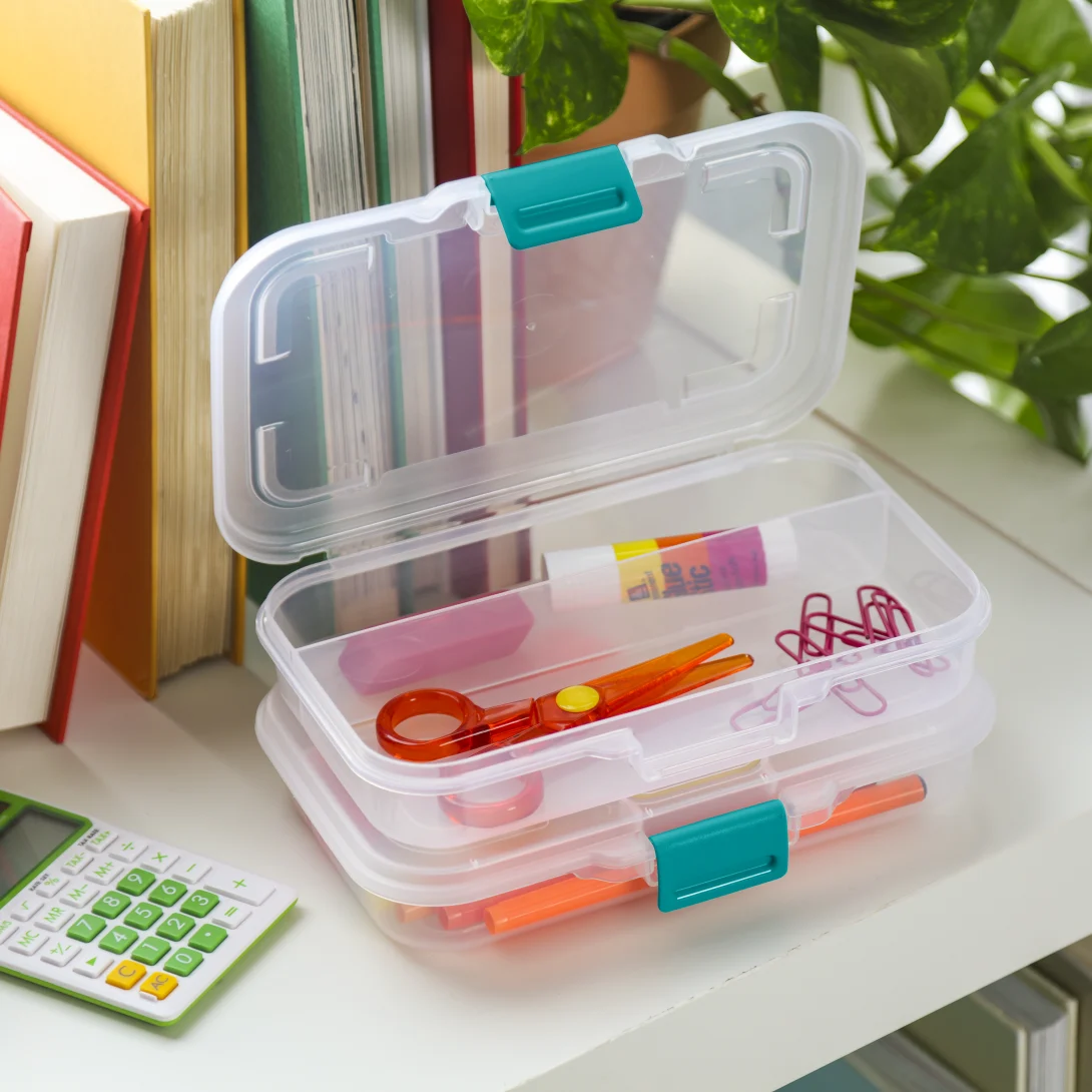 Sterilite 1724 Small Divided Box – Clear Storage Case with Sea Going Teal Latch - Image 5