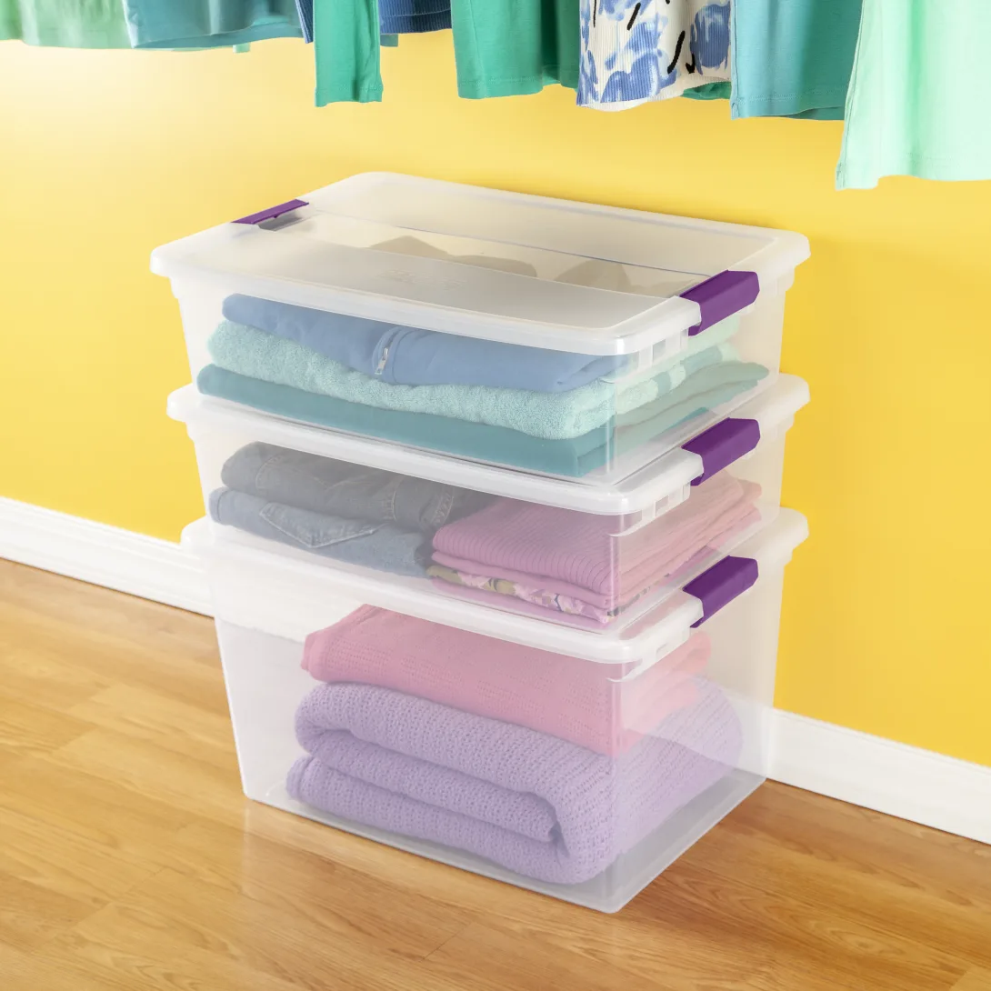 Sterilite 1755 32 Quart ClearView Latch Box – Clear Plastic Storage Bin with Sweet Plum Latches - Image 5