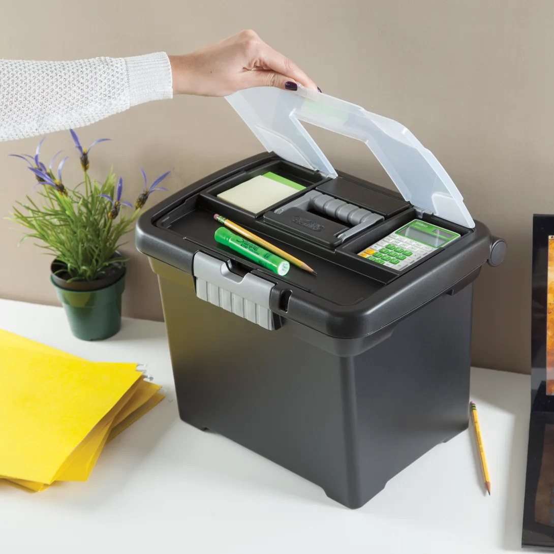 Sterilite 1871 Portable File Box – Plastic Document Tote with Lid Organizer & Titanium Latch - Image 5