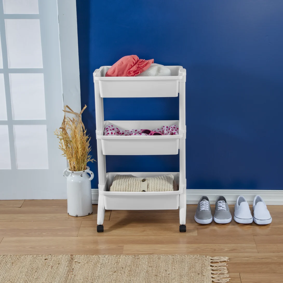 Sterilite 2133 3 Tier Utility Cart – Mobile Plastic Rolling Storage Organizer with Black Casters - Image 5