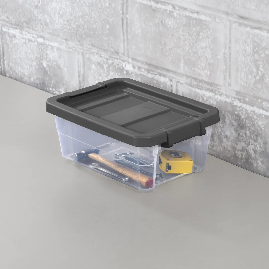 Sterilite 1472 16 Qt Modular Stacker Box β Clear Base with Flat Gray Lid & Latches - Image 5