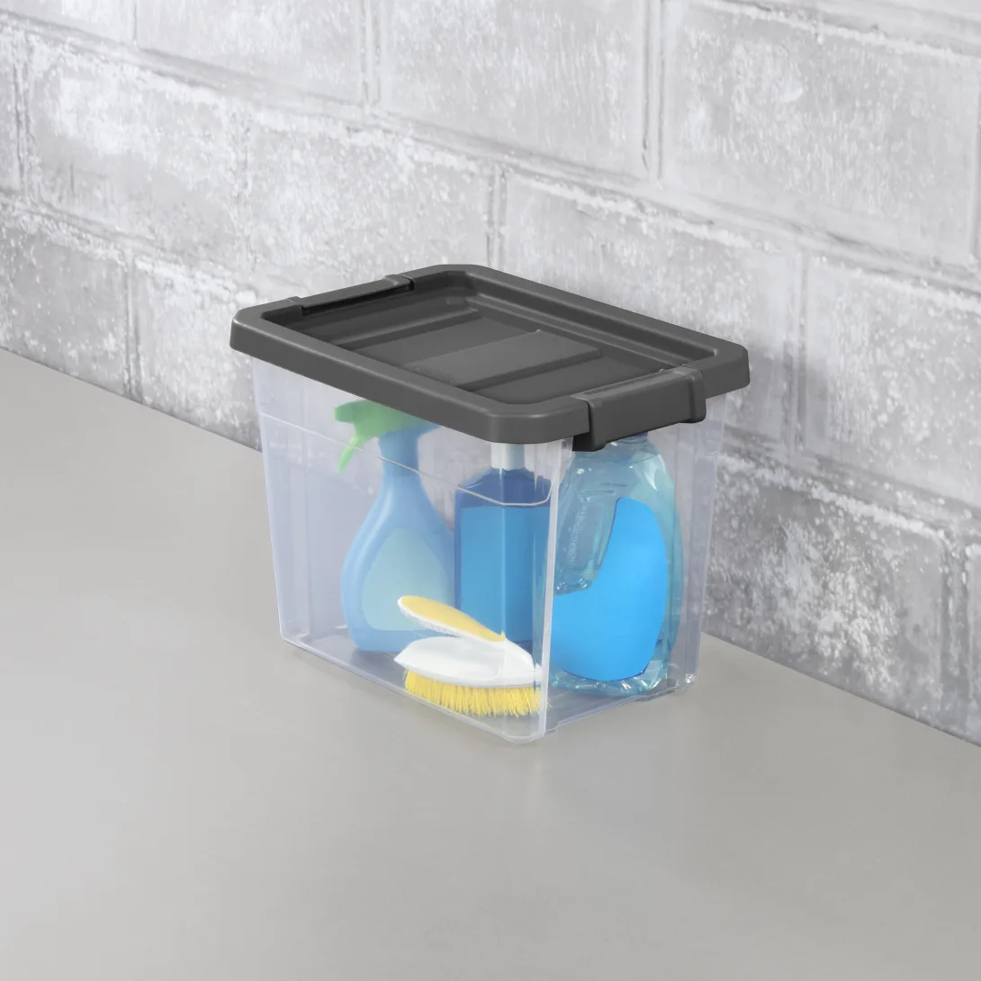 Sterilite 1473 30 Qt Modular Stacker Box – Clear Base with Flat Gray Lid & Latches - Image 5