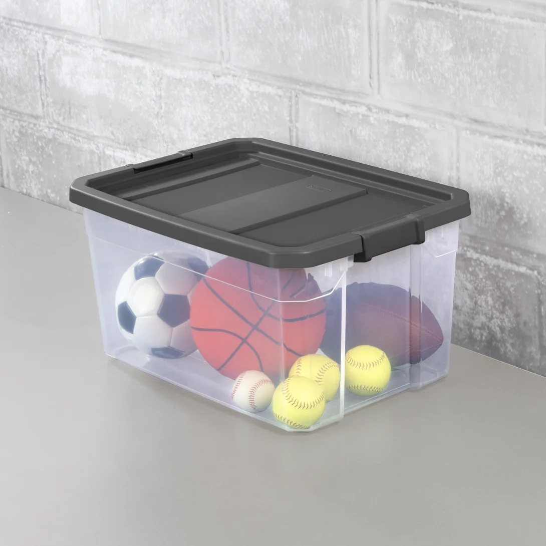 Sterilite 1476 76 Qt Modular Stacker Box – Clear Base with Flat Gray Lid & Latches - Image 5