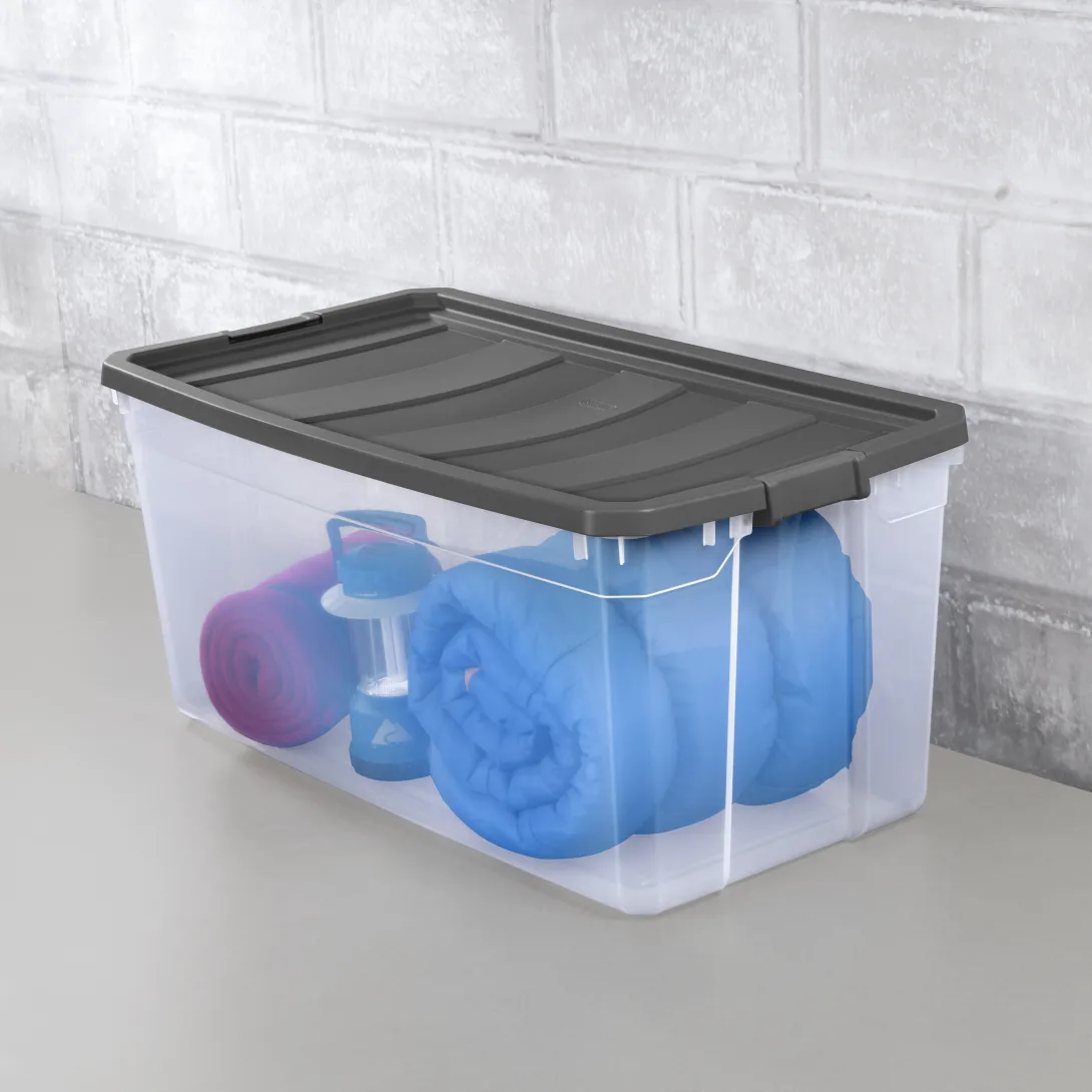 Sterilite 1479 200 Qt Modular Stacker Box – Clear Base with Flat Gray Lid & Latches - Image 5