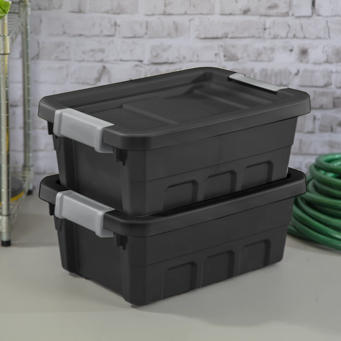 Sterilite 1482 4 Gallon Modular Stacker Tote β Black Base & Lid with Titanium Latches - Image 5