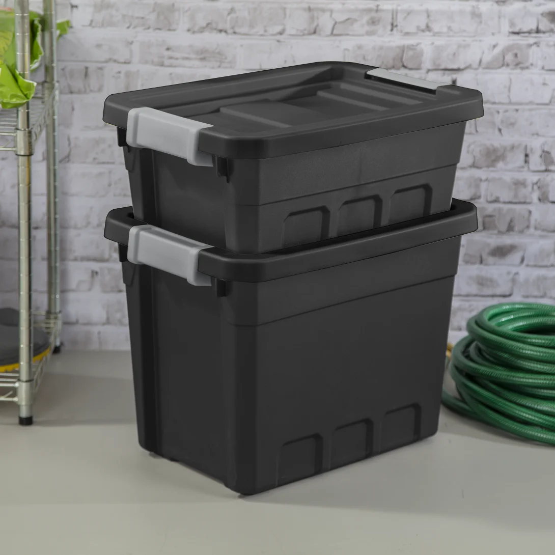 Sterilite 1483 7.5 Gallon Modular Stacker Tote – Black Base & Lid with Titanium Latches - Image 5