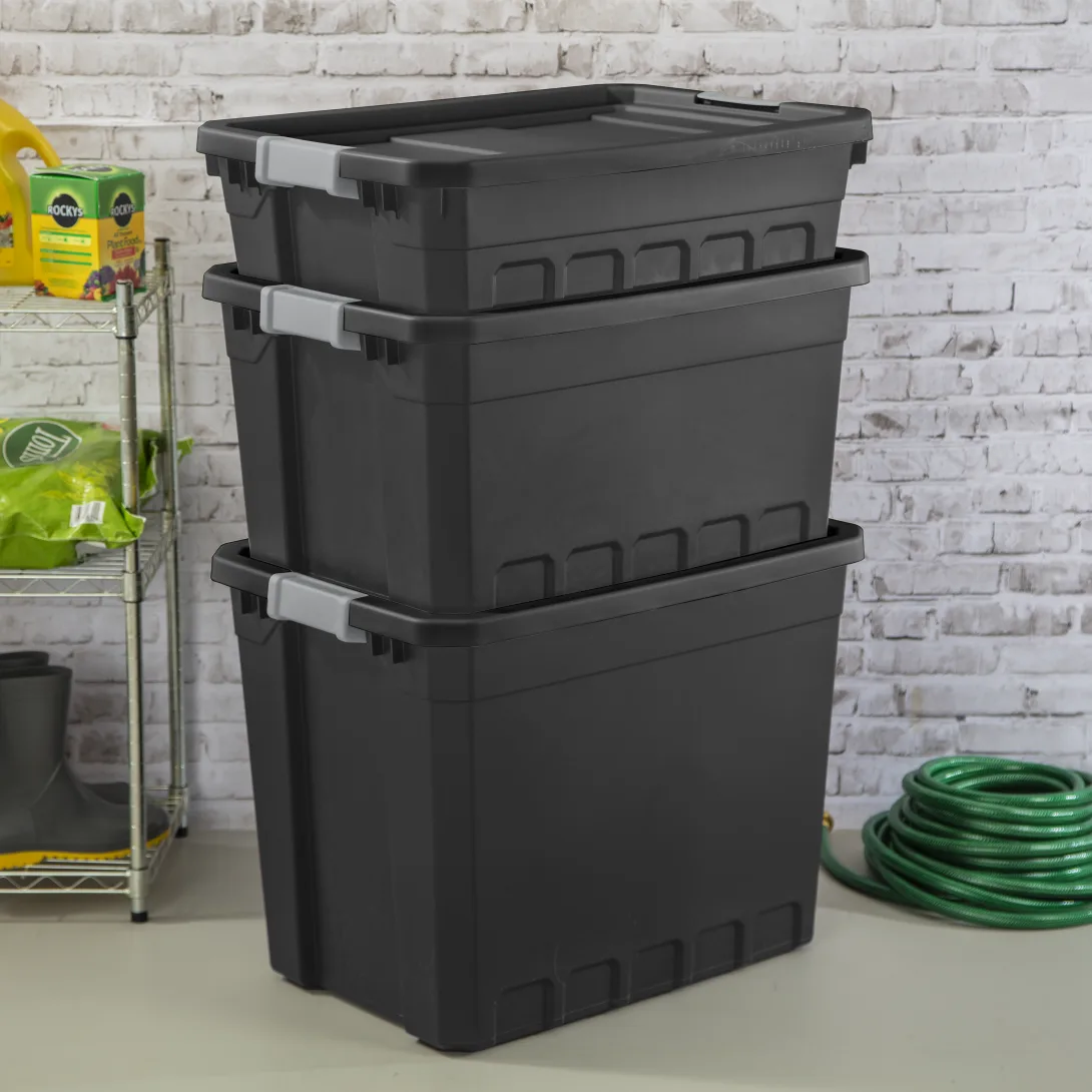 Sterilite 1484 10 Gallon Modular Stacker Tote β Black Base & Lid with Titanium Latches - Image 5