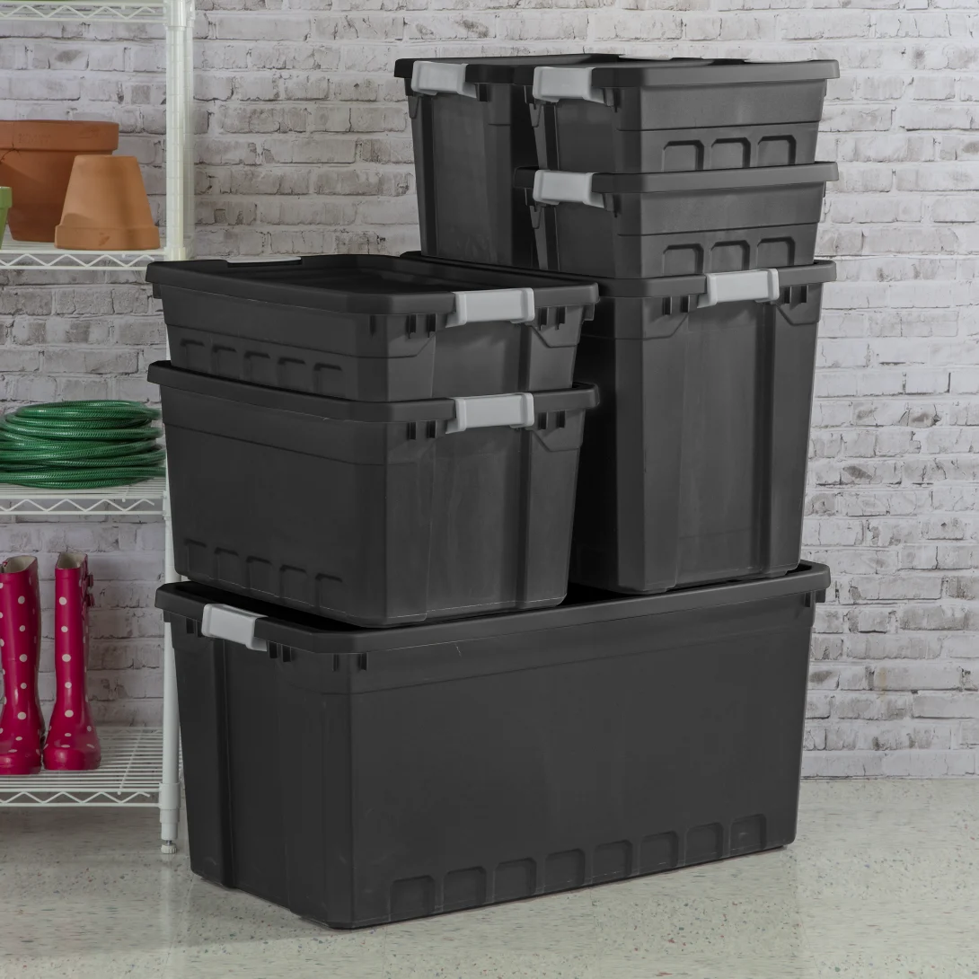 Sterilite 1489 50 Gallon Modular Stacker Tote – Black Base & Lid with Titanium Latches - Image 5