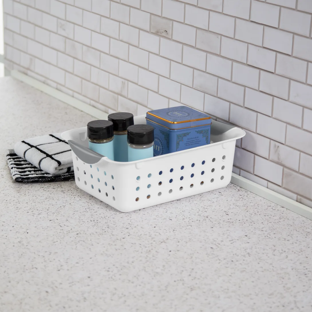 Sterilite 1622 Small Ultra Basket – White Basket with Titanium Contoured Handles - Image 5