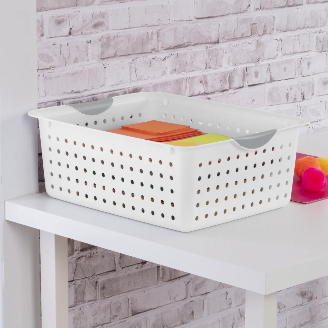 Sterilite 1626 Large Ultra Basket – White Basket with Titanium Contoured Handles - Image 5