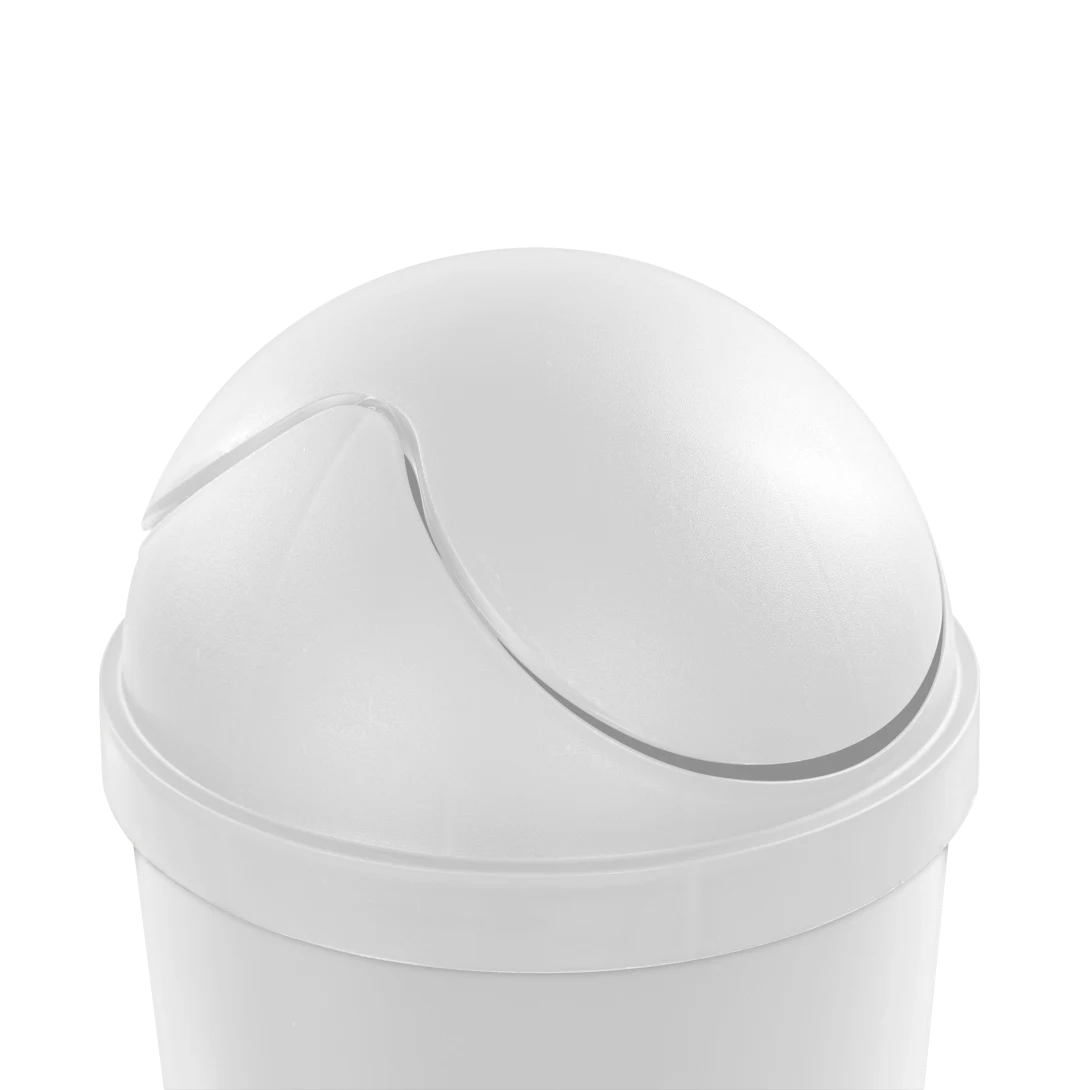 Sterilite 1083 3 Gallon / 11.4 Liter Round SwingTop Wastebasket – White / Black - Image 6