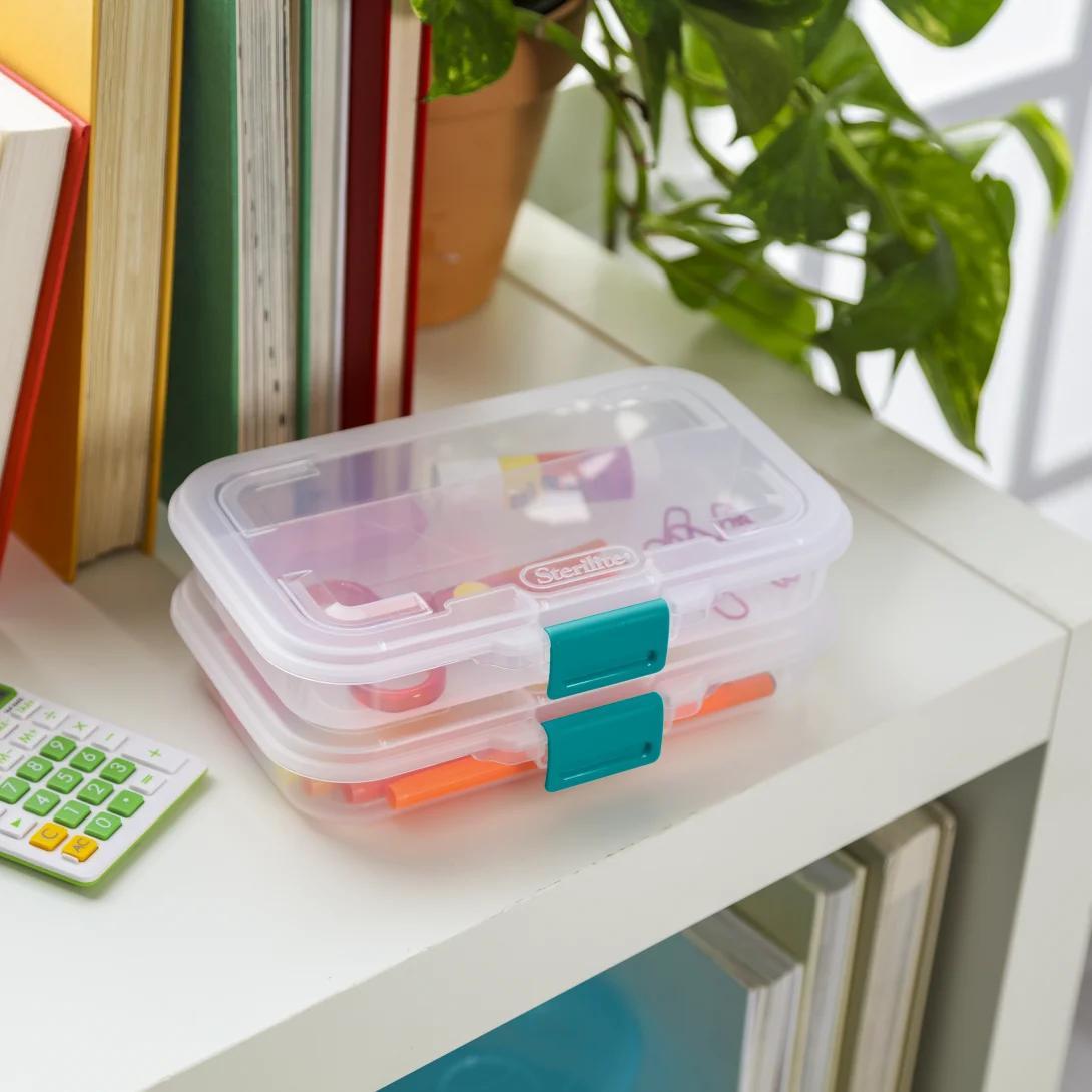 Sterilite 1724 Small Divided Box – Clear Storage Case with Sea Going Teal Latch - Image 6