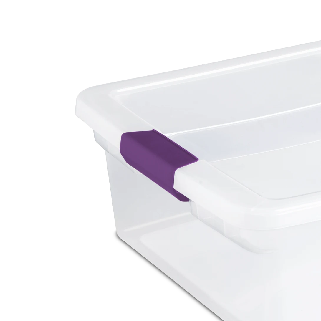 Sterilite 1755 32 Quart ClearView Latch Box – Clear Plastic Storage Bin with Sweet Plum Latches - Image 6