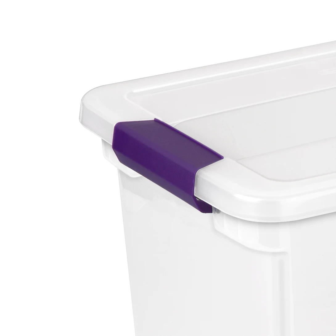 Sterilite 1763 27 Quart ClearView Latch Box – Clear Plastic Storage Bin with Sweet Plum Latches - Image 6