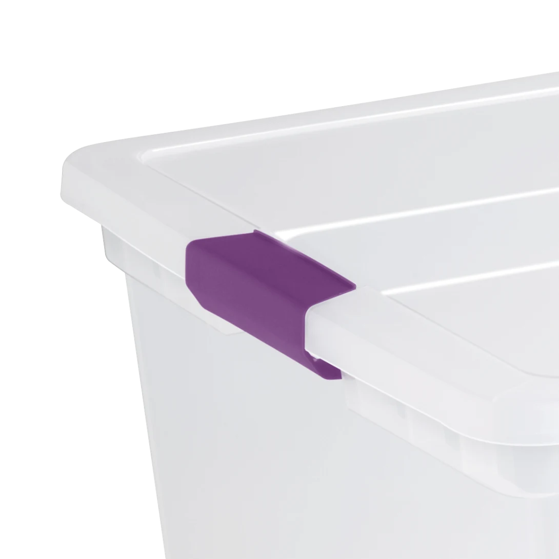 Sterilite 1764 110 Quart ClearView Latch Box – Extra Large Clear Plastic Storage Bin with Sweet Plum Latches - Image 6