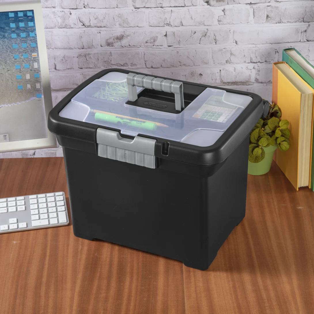 Sterilite 1871 Portable File Box – Plastic Document Tote with Lid Organizer & Titanium Latch - Image 6