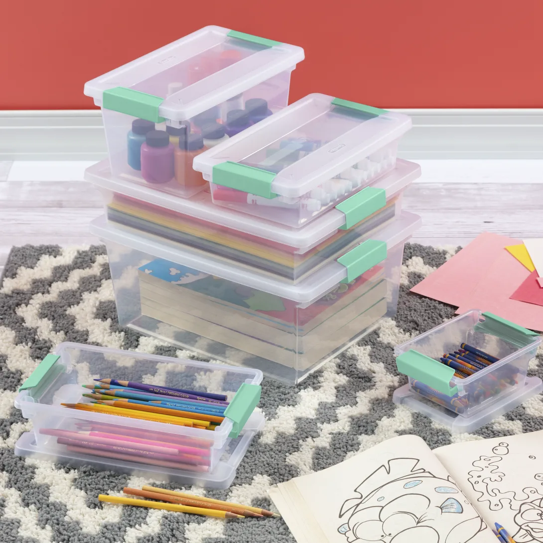 Sterilite 1961 Small Clip Box – Clear Plastic Storage Organizer Bin with Aqua Chrome Latches - Image 6