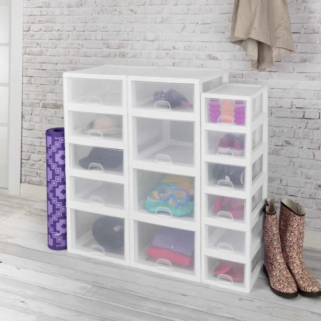 Sterilite 2051 6 Quart Stacking Drawer – Clear Plastic Single Storage Drawer with White Frame - Image 6