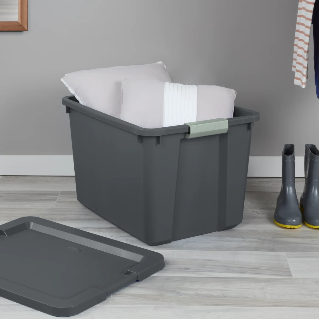 Sterilite 2217 20 Gallon Latch Tote – Heavy-Duty Flat Gray Plastic Storage Bin with Green River Latches - Image 6