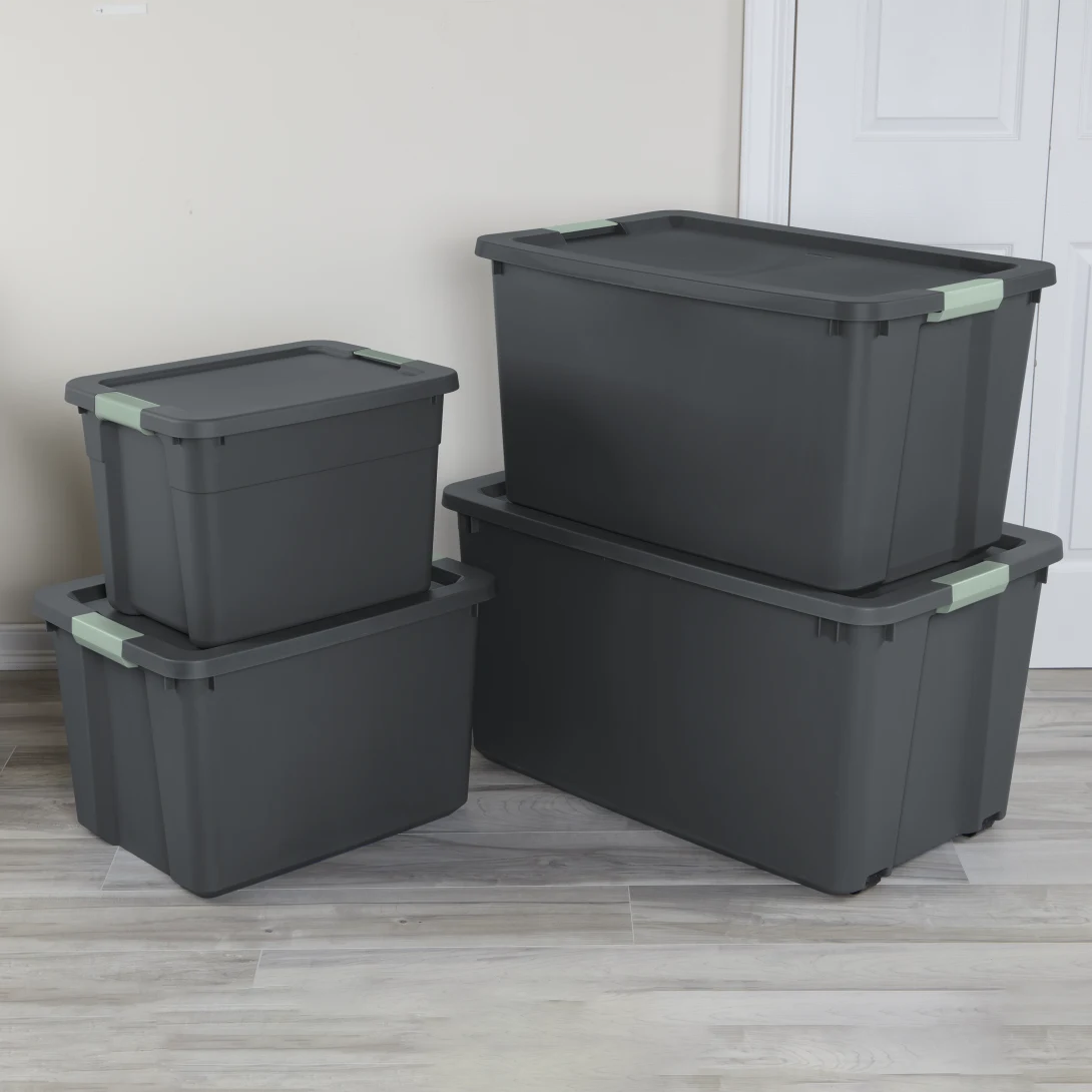 Sterilite 2219 34 Gallon Latch Tote – Extra Large Heavy-Duty Flat Gray Plastic Storage Bin with Green River Latches - Image 6