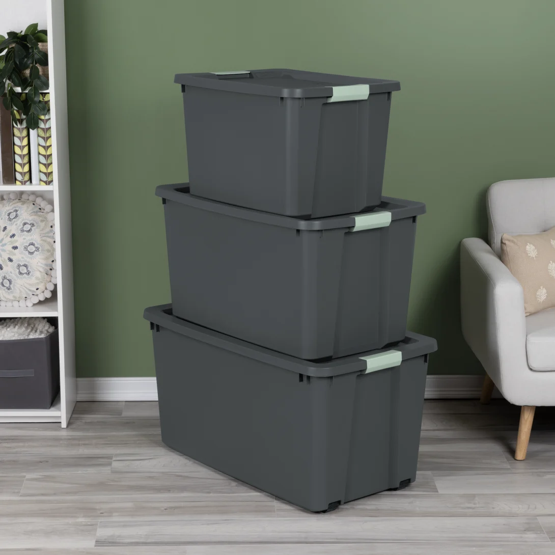 Sterilite 2222 45 Gallon Wheeled Latch Tote – Heavy-Duty Rolling Flat Gray Plastic Storage Bin with Green River Latches - Image 6