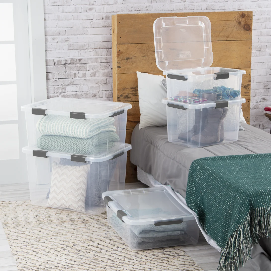 Sterilite 1394 40 Qt HingeLID Box – Clear with Flat Gray Handles & Latching Lid - Image 6