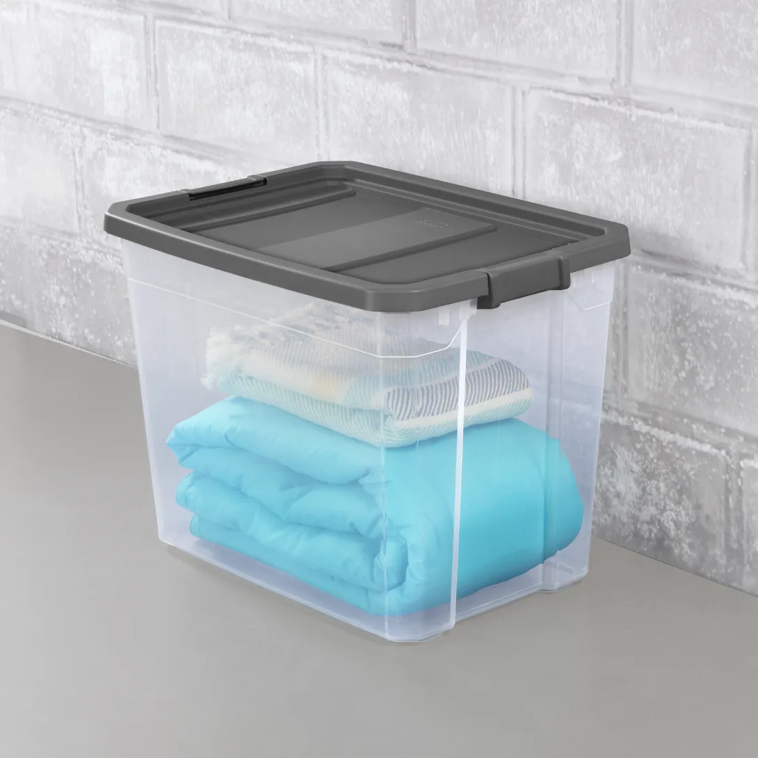 Sterilite 1478 108 Qt Modular Stacker Box – Clear Base with Flat Gray Lid & Latches - Image 6