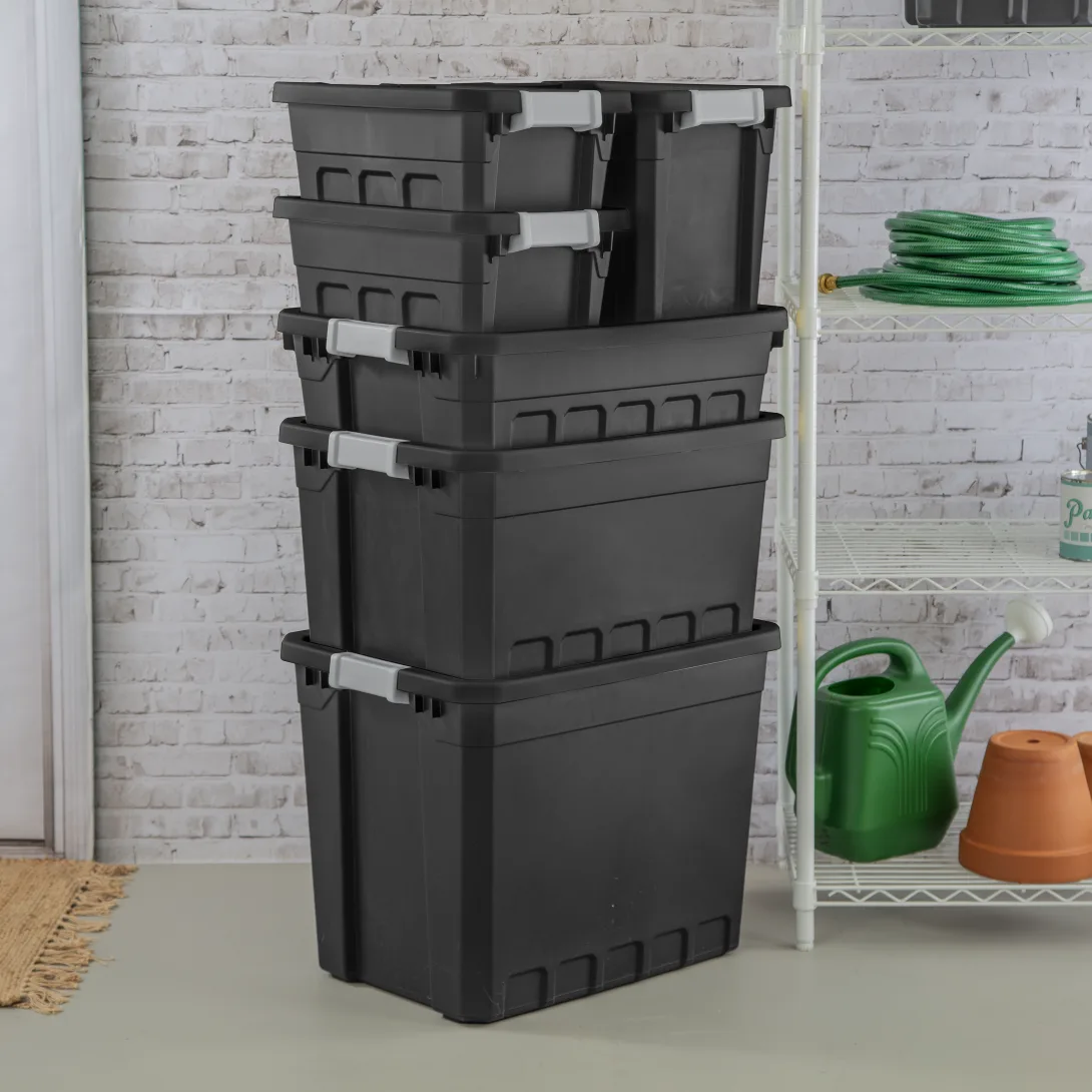 Sterilite 1484 10 Gallon Modular Stacker Tote β Black Base & Lid with Titanium Latches - Image 6